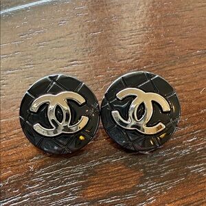 CHANEL Black and Silver Logo Buttons